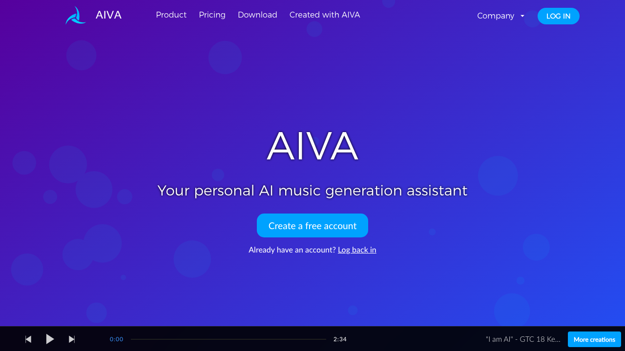 AIVA homepage screenshot