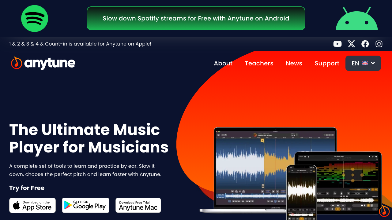 Anytune homepage screenshot