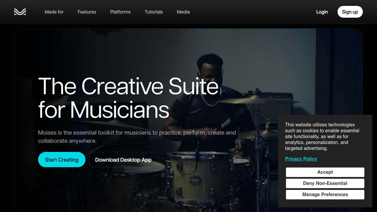 Moises homepage screenshot