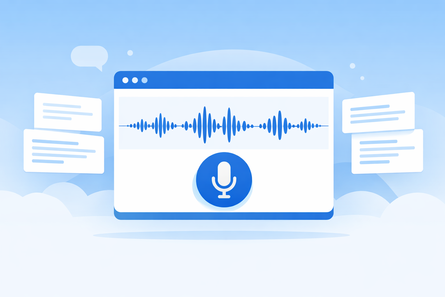 Chrome browser with audio waveform and transcription text on screen