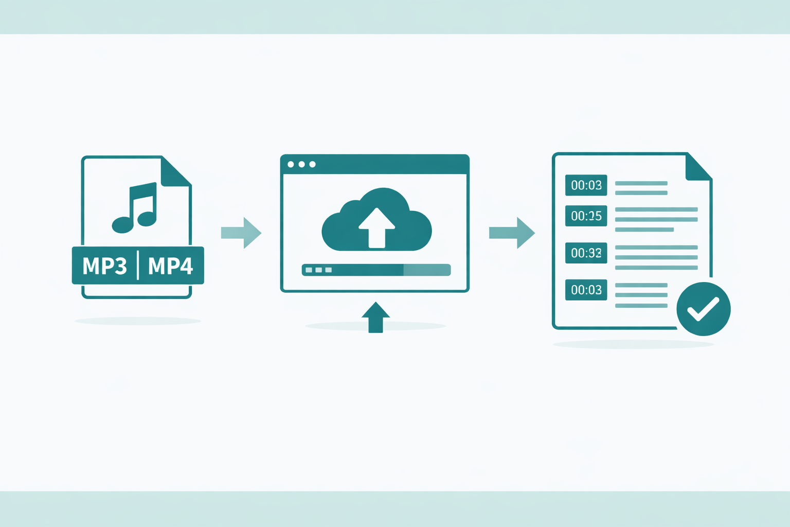 Workflow showing pre-recorded audio file uploaded to browser transcription tool