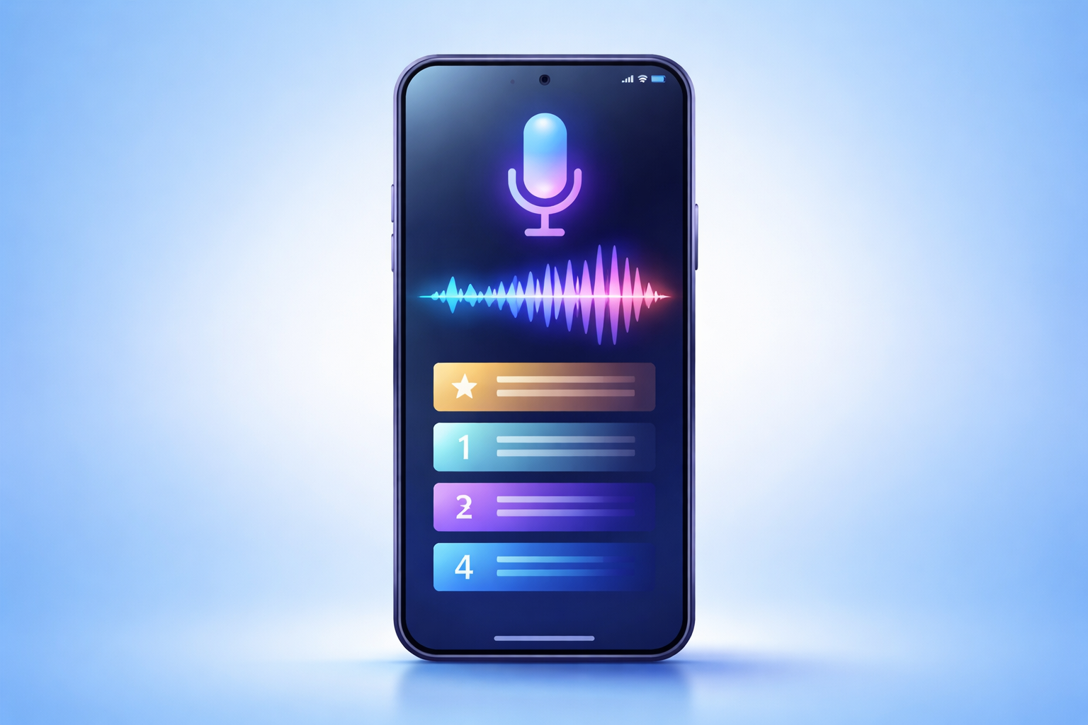 Phone microphone with speech waveform converting to text on a screen