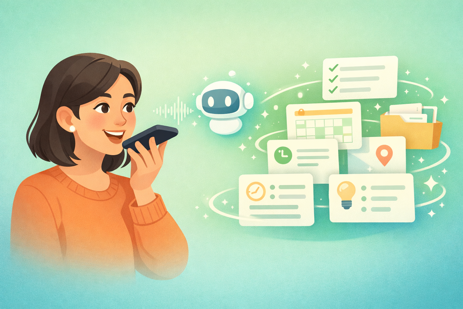 Person speaking into a phone with AI converting voice to organized text notes