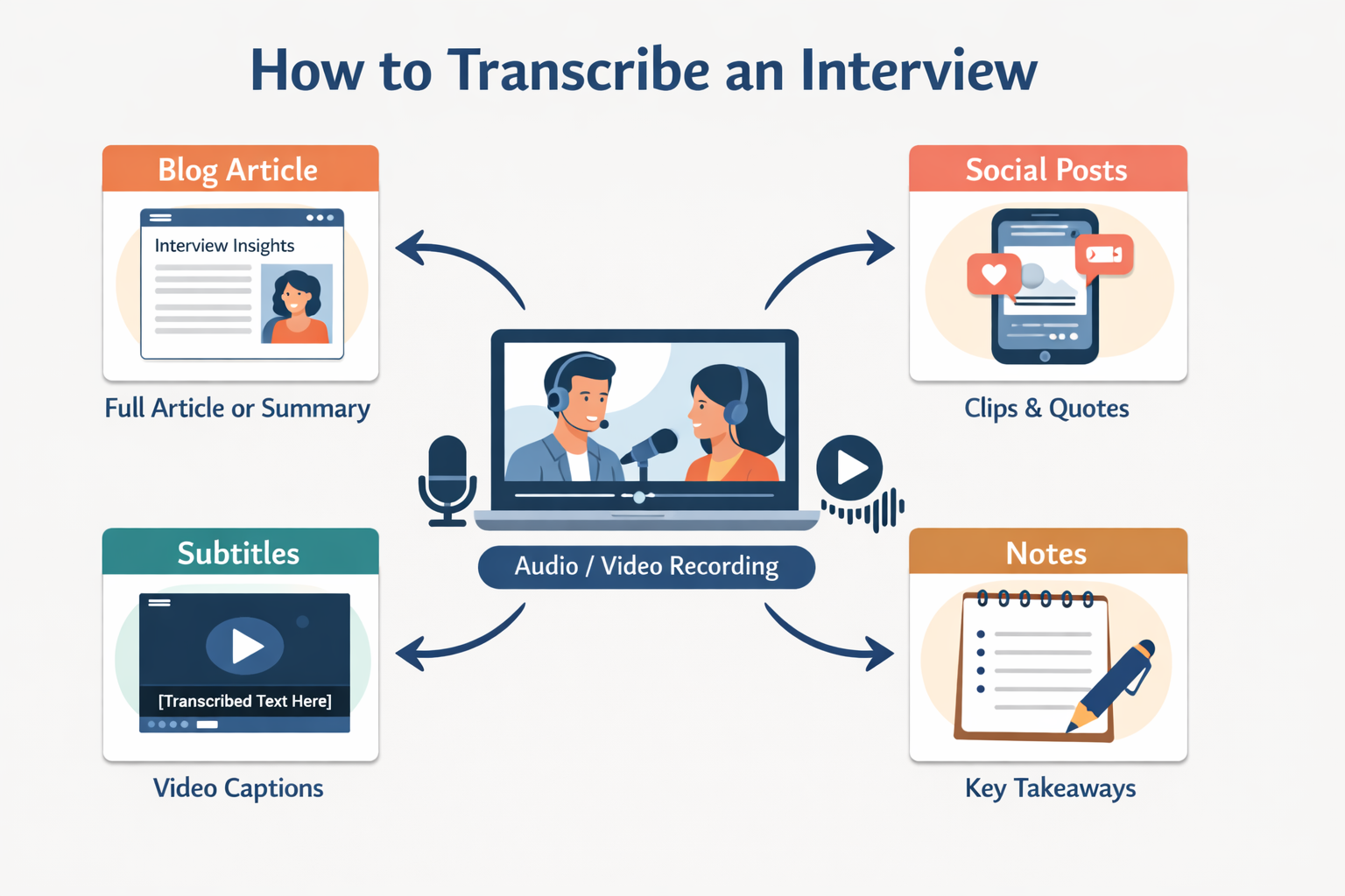 Person editing transcript on computer with multiple format options visible