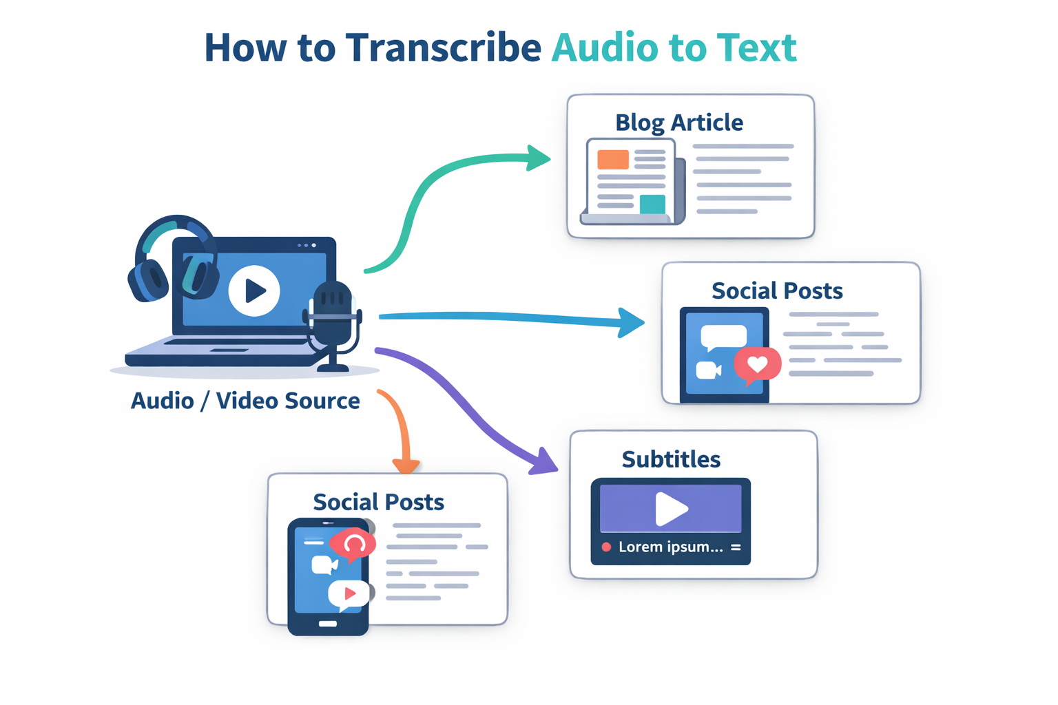 Visual showing different file format icons for transcription exports
