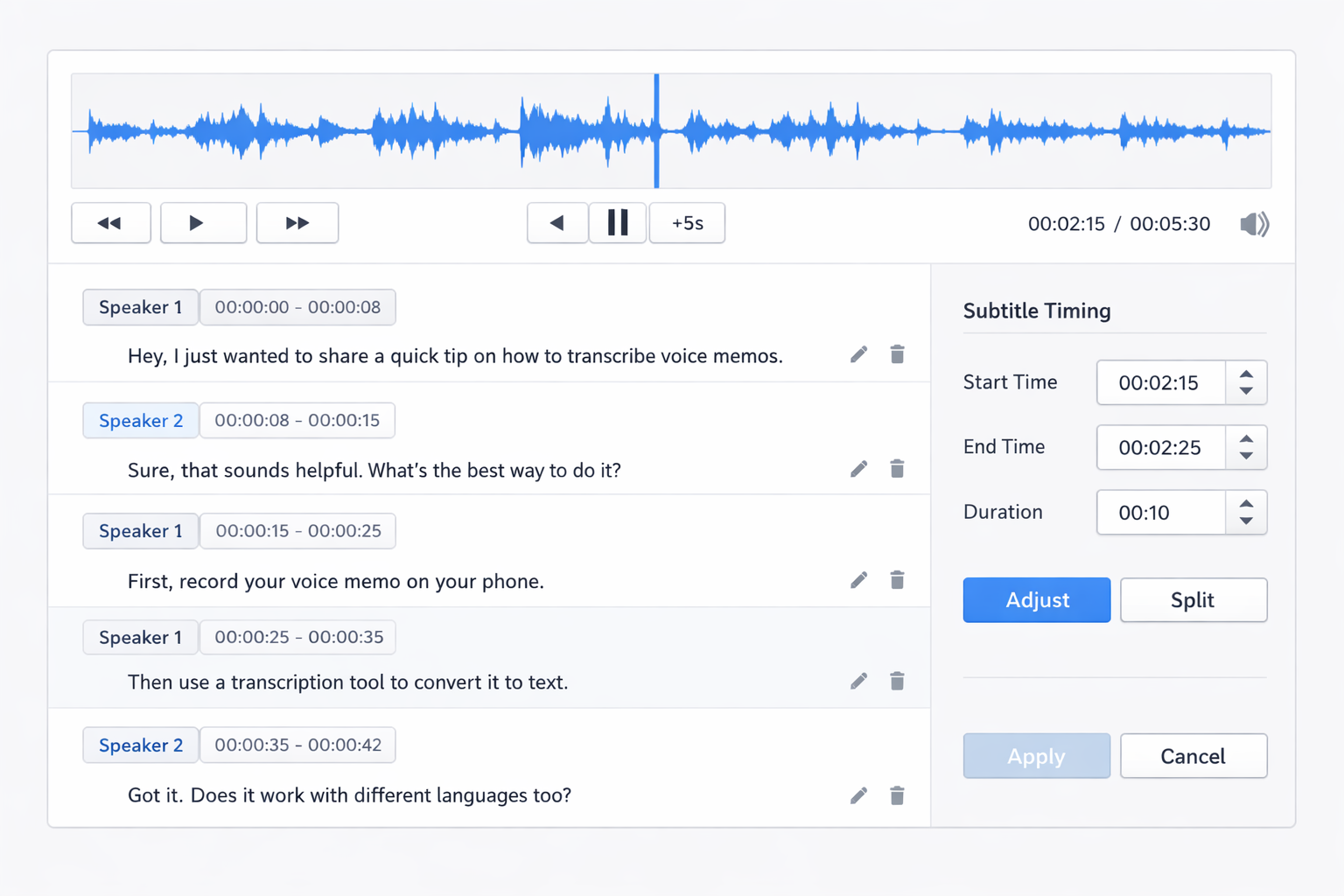 Various export format options for transcribed voice memos including DOCX, PDF, and TXT